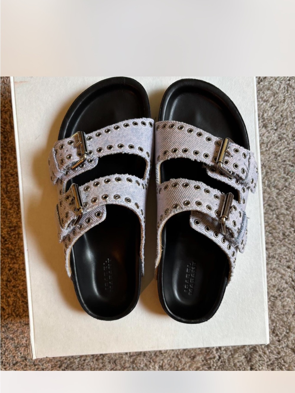Isabel Marant Double-Buckle Studded Sandal - Light Denim
